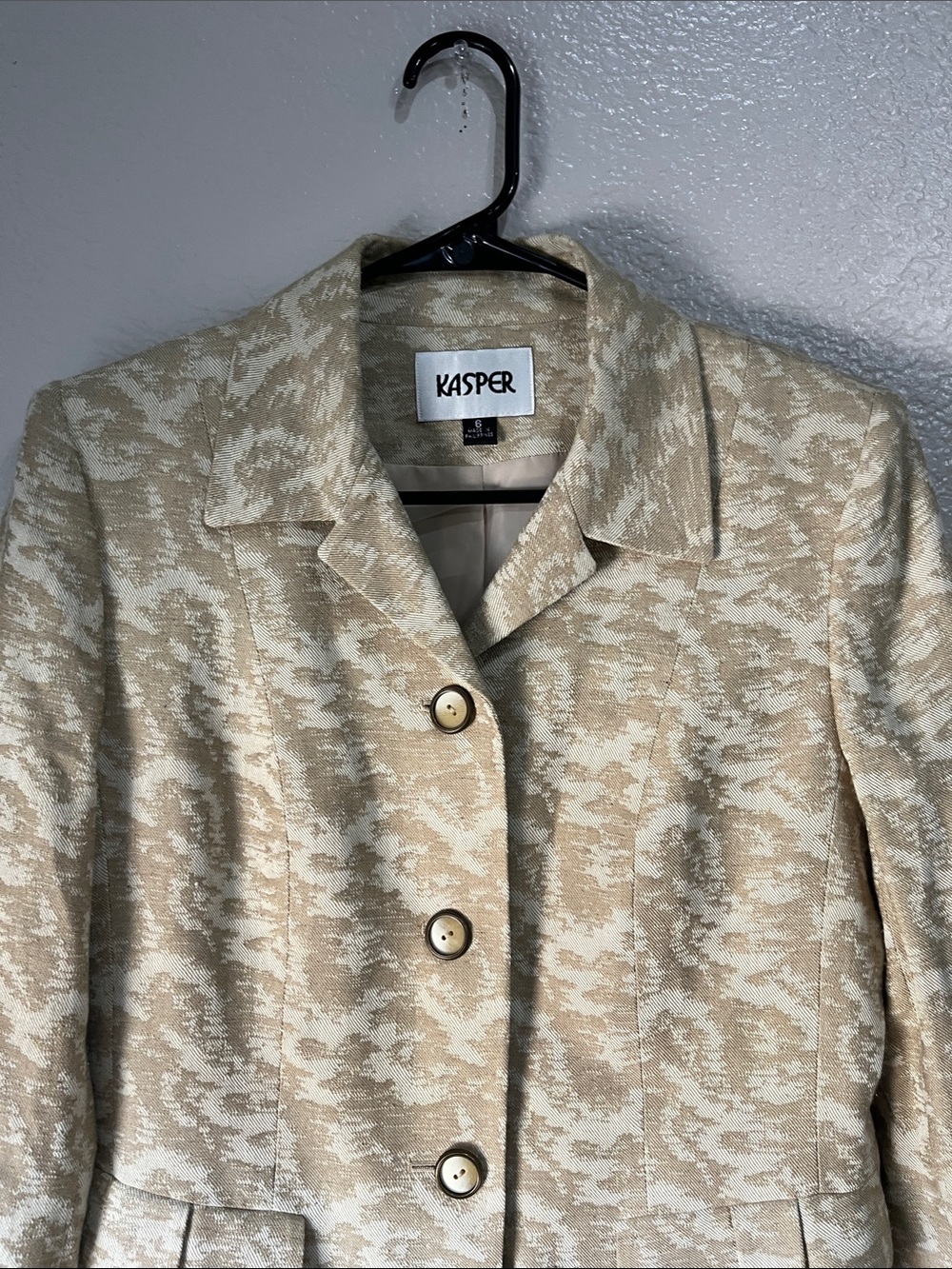 Kasper Cream Patterned Women's Blazer Jacket Sz 6 Vintage Office Business Chic - Picture 5 of 9
